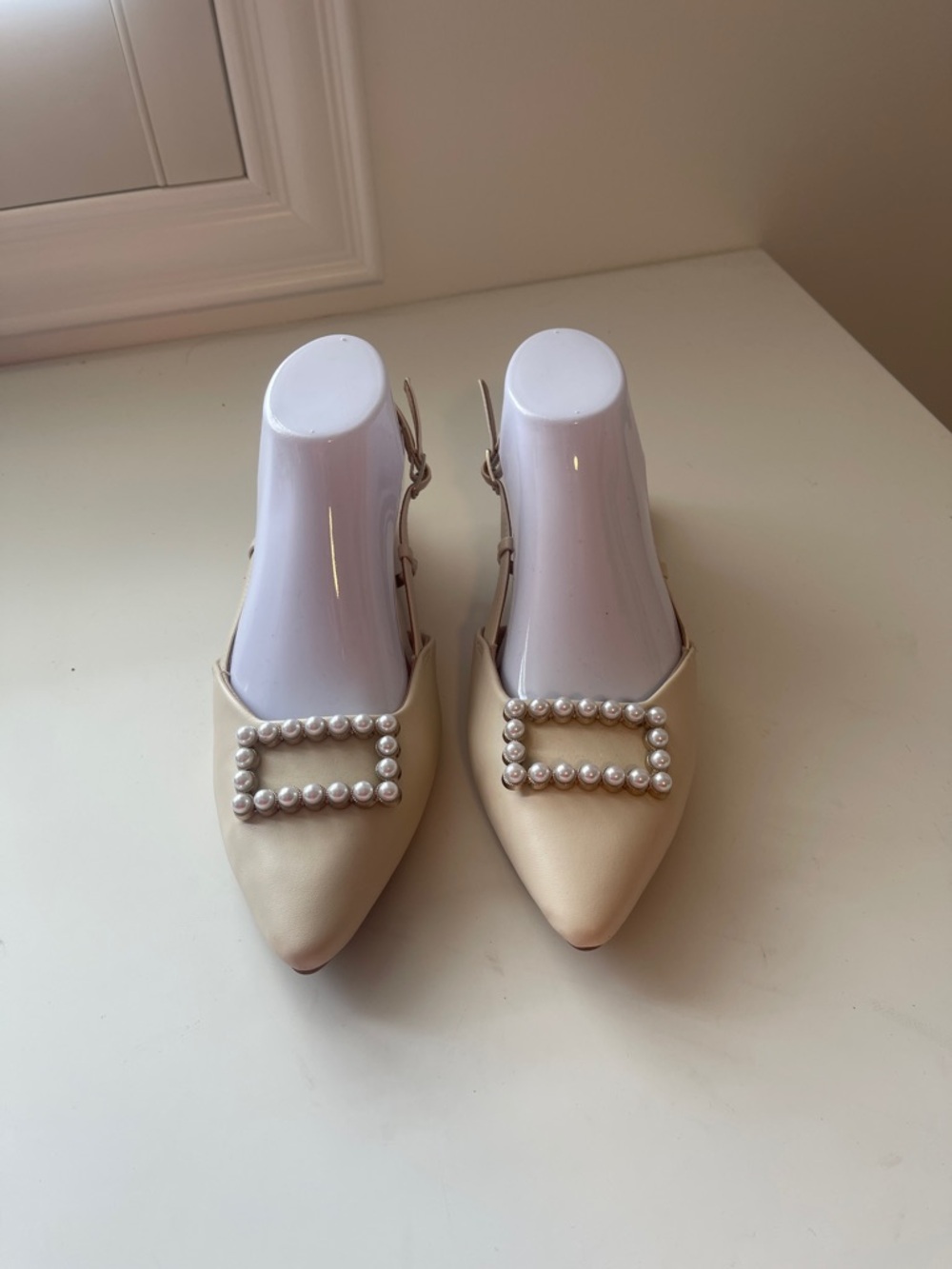 a new day Pearl-Embellished Pointed Slingback Flats - Cream
